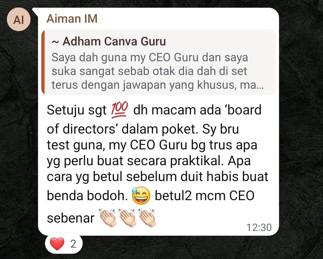 Testimonial dari Aiman IM tentang My CEO Guru